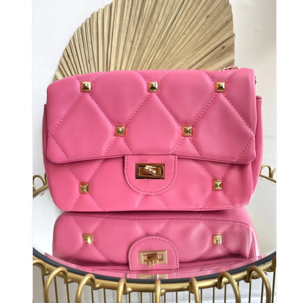 Pink Quilted Flap Over Bag